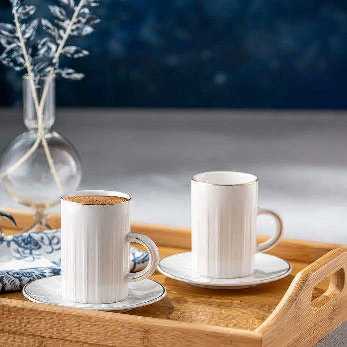 Emsan Double Line Pattern Double Coffee Cup 150 cc Gold