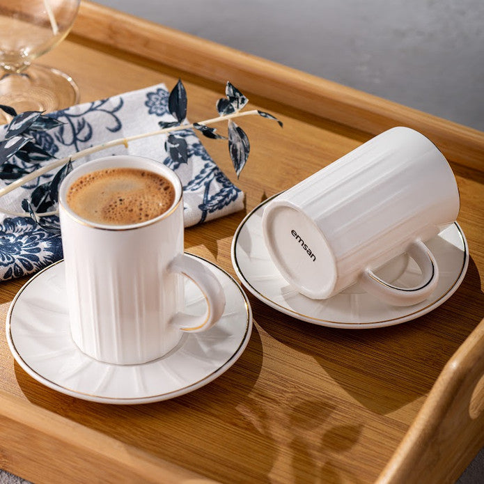 Emsan Double Line Pattern Double Coffee Cup 150 cc Gold