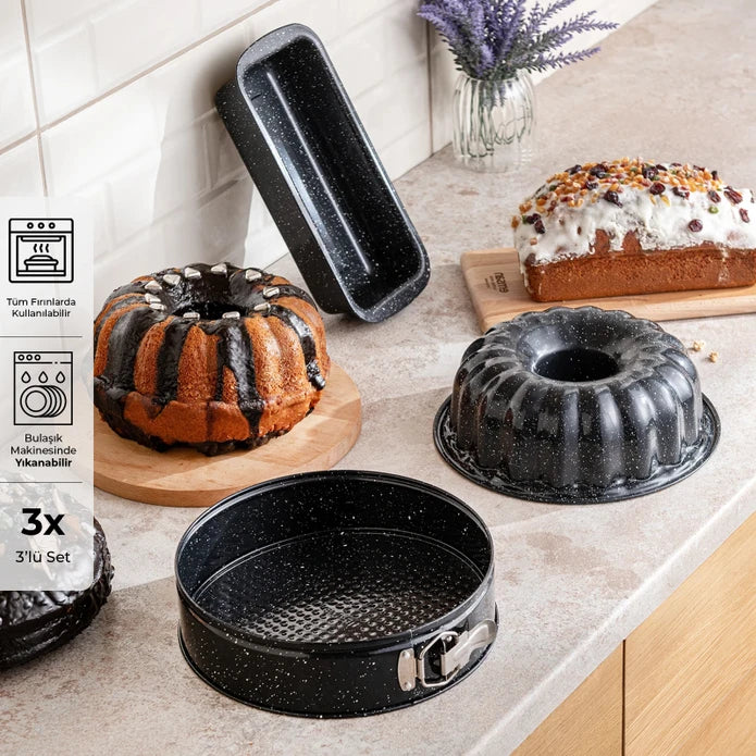 Emsan Wellbake 3-Piece Cake Mold Set Black
