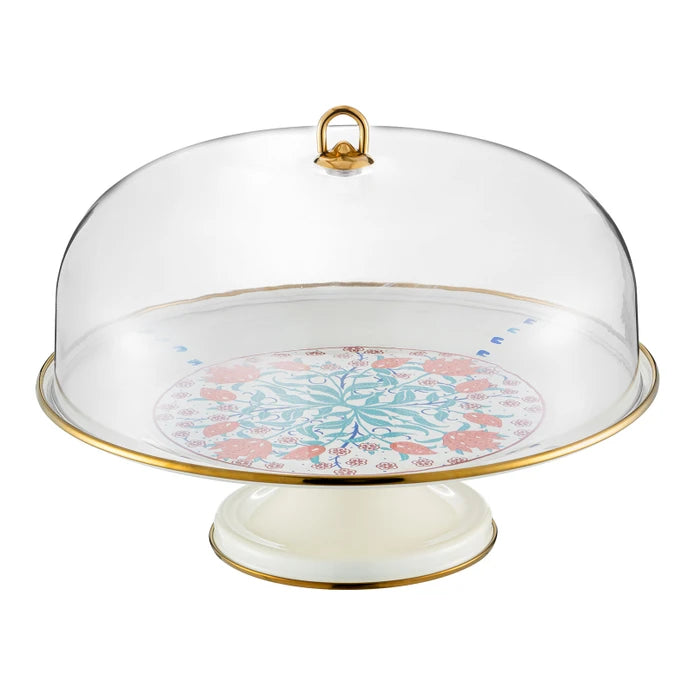 Emsan Hasbahçe Enamel Cake Stand with Dome – 31 cm