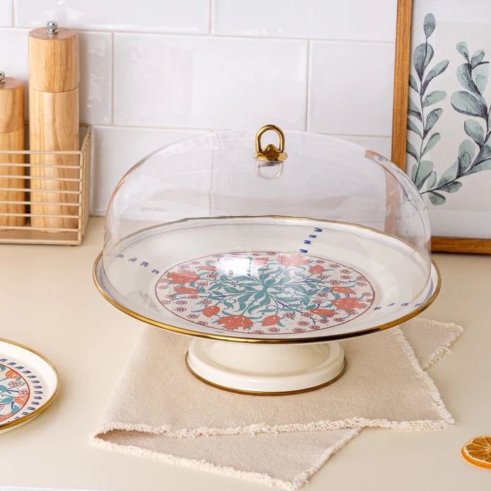 Emsan Hasbahçe Enamel Cake Stand with Dome – 31 cm