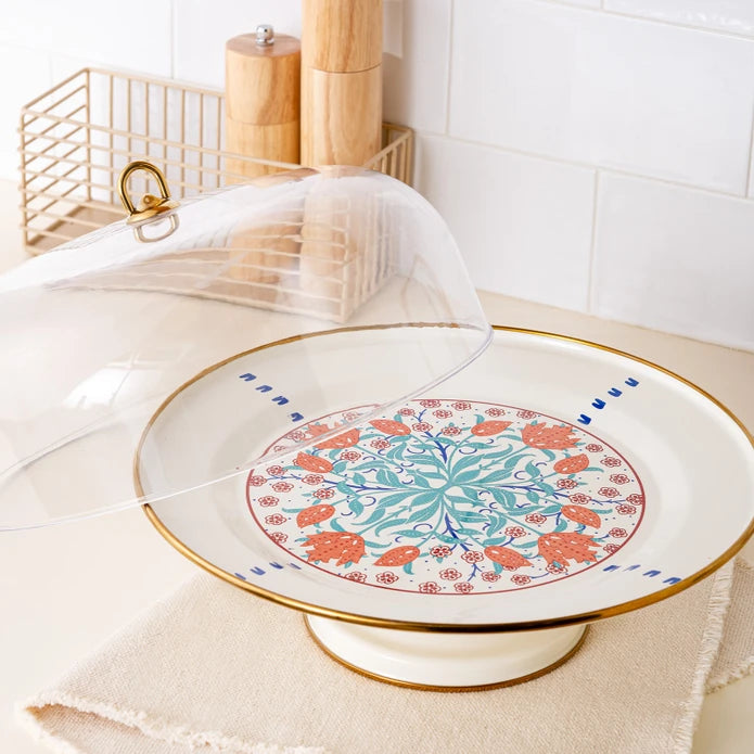 Emsan Hasbahçe Enamel Cake Stand with Dome – 31 cm