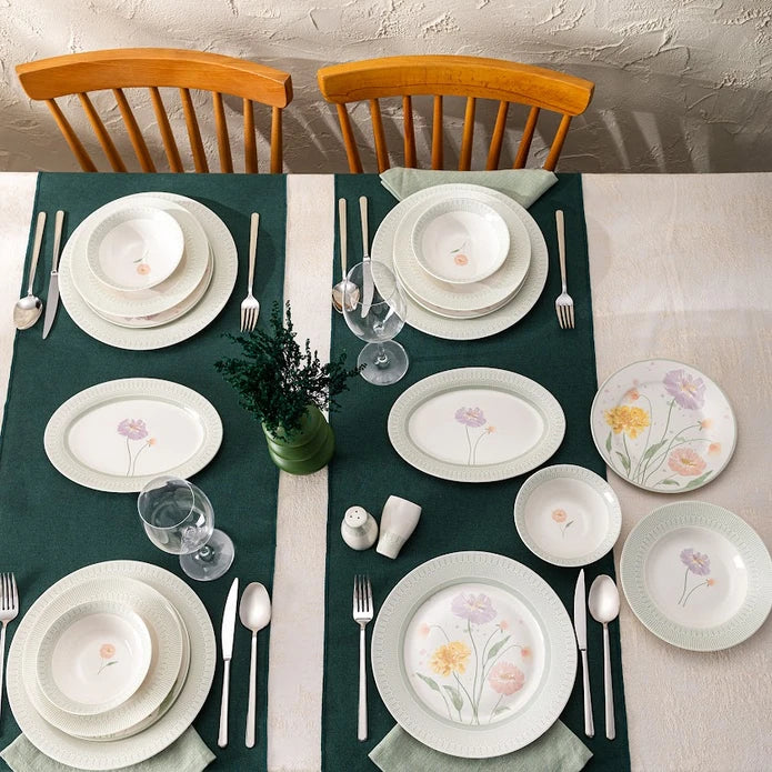 Emsan New Bone Poppy 28-Piece Round Dinner Set for 6 People