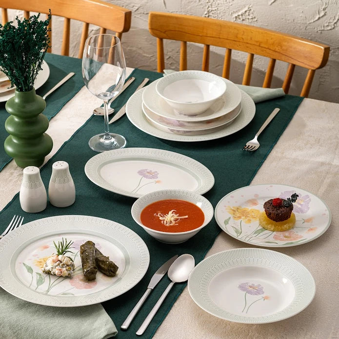 Emsan New Bone Poppy 28-Piece Round Dinner Set for 6 People