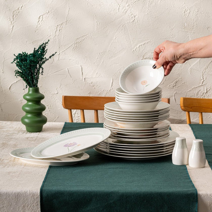 Emsan New Bone Poppy 28-Piece Round Dinner Set for 6 People