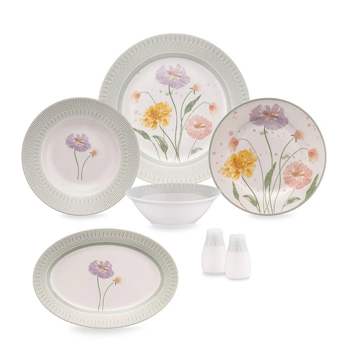 Emsan New Bone Poppy 28-Piece Round Dinner Set for 6 People