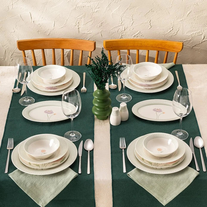 Emsan New Bone Poppy 28-Piece Round Dinner Set for 6 People