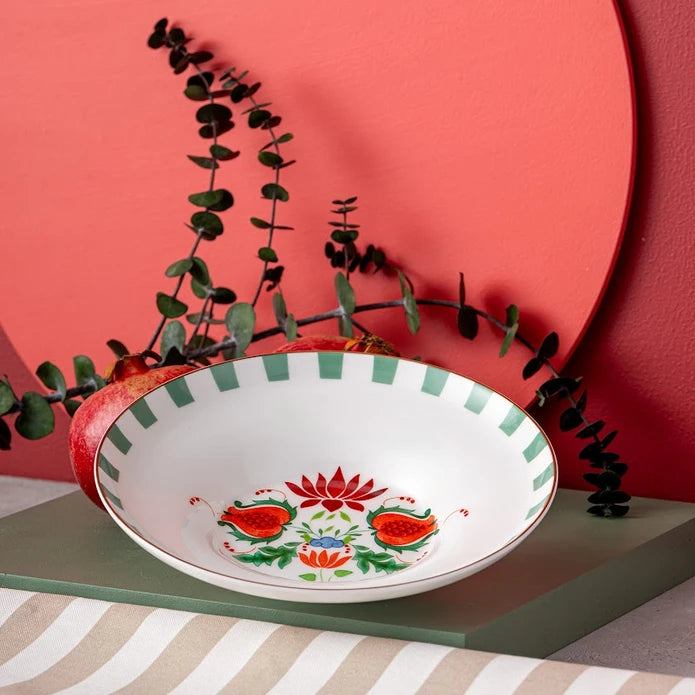 Istanbul Porcelain Nar Fine Bone Deep Plate Green 22 cm