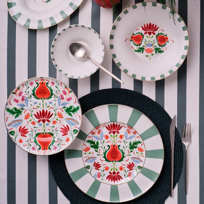 Istanbul Porcelain Nar Fine Bone Deep Plate Green 22 cm