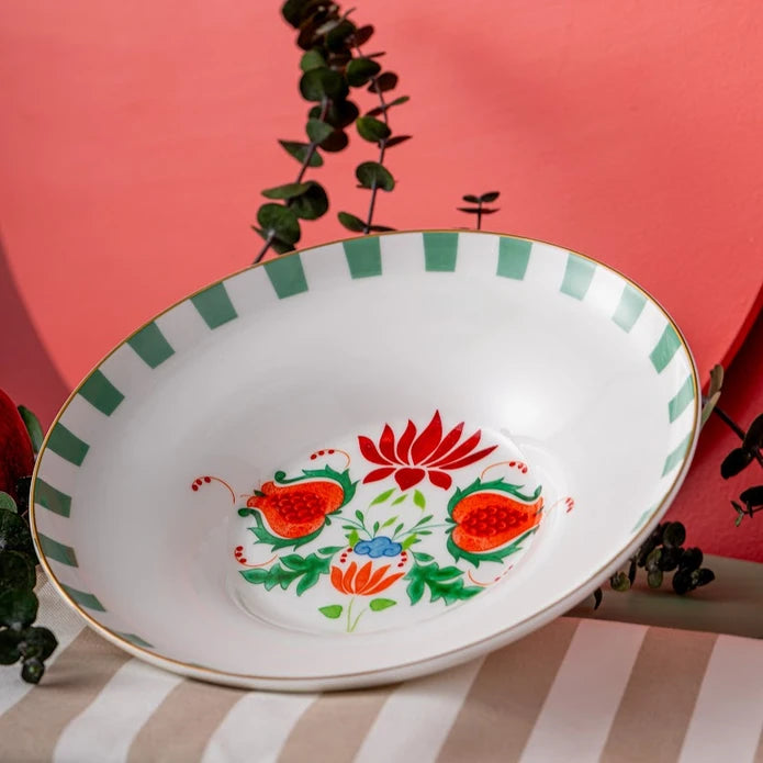 Istanbul Porcelain Nar Fine Bone Deep Plate Green 22 cm