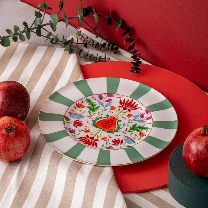 Istanbul Porcelain Nar Fine Bone Serving Plate Green – 27 cm