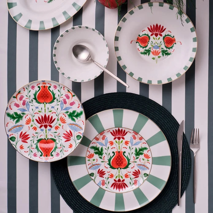 Istanbul Porcelain Nar Fine Bone Serving Plate Green – 27 cm