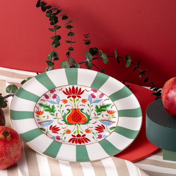 Istanbul Porcelain Nar Fine Bone Serving Plate Green – 27 cm