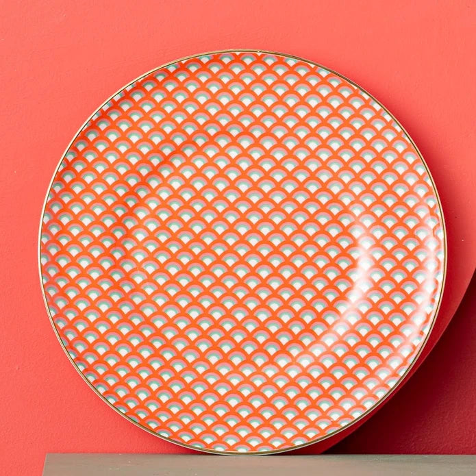 Istanbul Porcelain Nar Fine Bone Cake Plate Red 21 cm