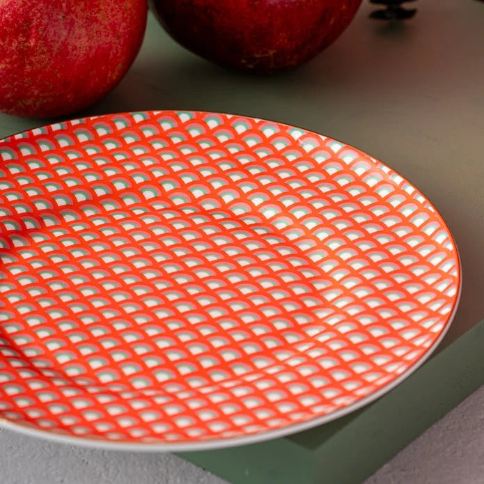 Istanbul Porcelain Nar Fine Bone Cake Plate Red 21 cm