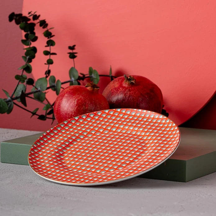 Istanbul Porcelain Nar Fine Bone Cake Plate Red 21 cm