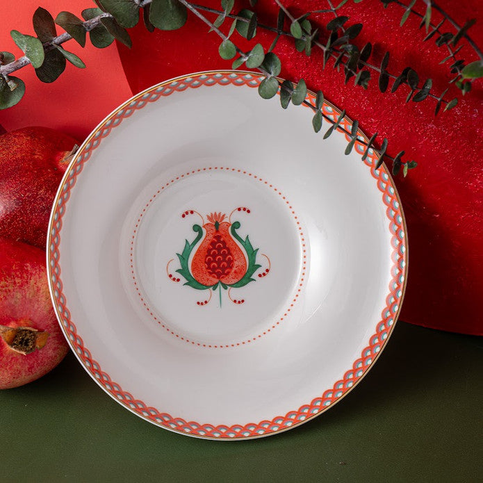 Istanbul Porcelain Nar Fine Bone Deep Plate Red 22 cm
