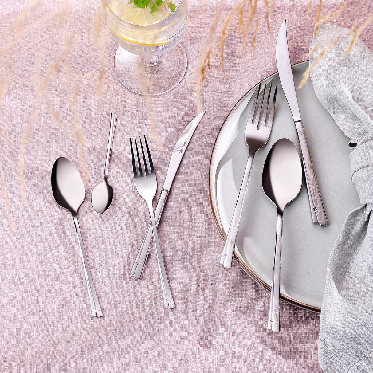 Emsan Accura 84-Piece 12-Person Fork, Spoon, and Knife Set