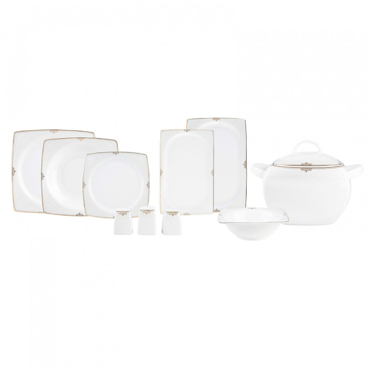 Emsan Fine Bone Estiva Gold 61-Piece 12-Person Square Dinner Set