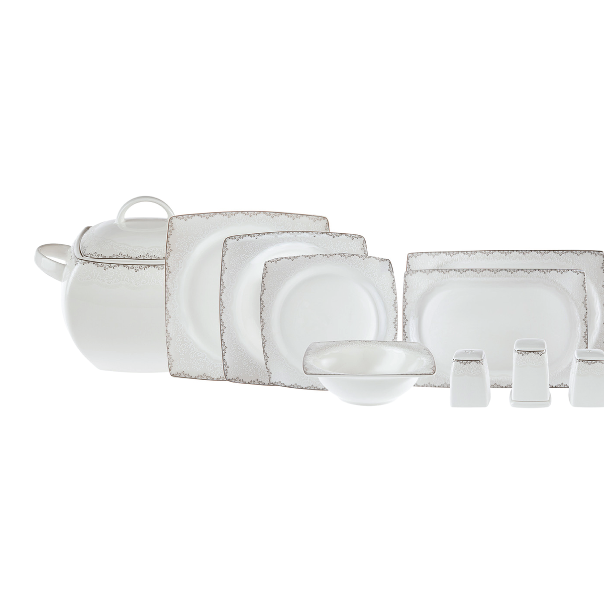 Emsan Fine Bone Yeni Lotus 61-Piece 12-Person Square Dinner Set