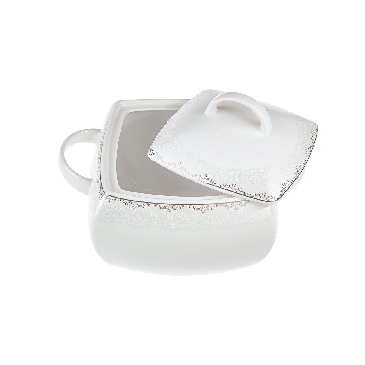 Emsan Fine Bone Yeni Lotus 61-Piece 12-Person Square Dinner Set