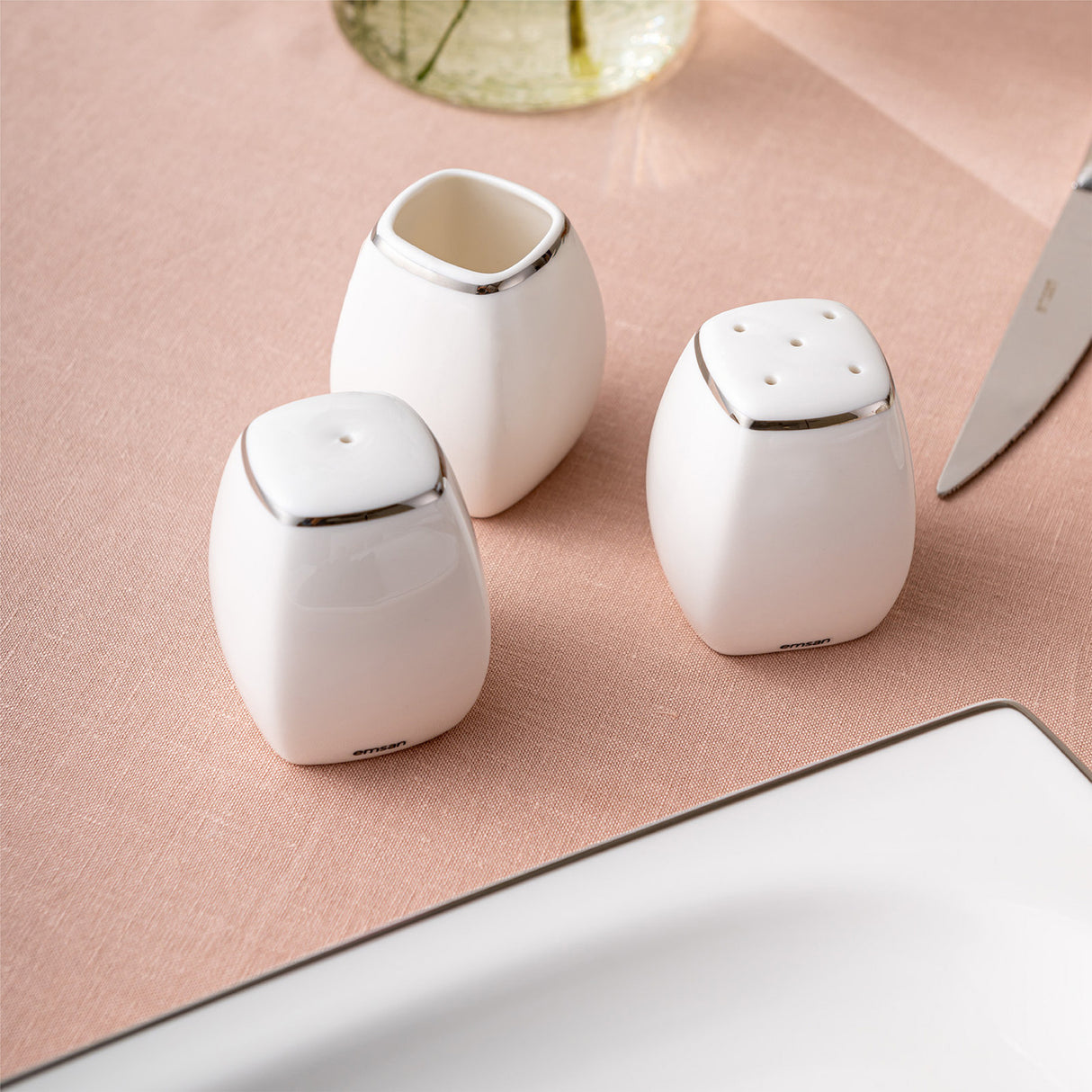 Emsan Yeni Karmen 60-Piece 12-Person Square Dinner Set – Platinum