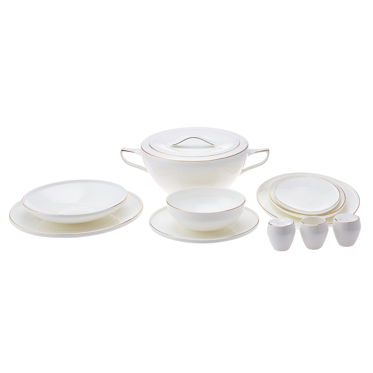 Emsan Freya Fine Bone 60-Piece 12-Person Round Dinner Set Gold
