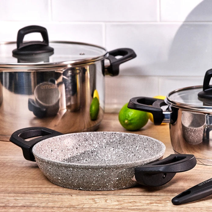 Emsan Experto 14-Piece Nonstick Granite & Stainless Steel Cookware Set