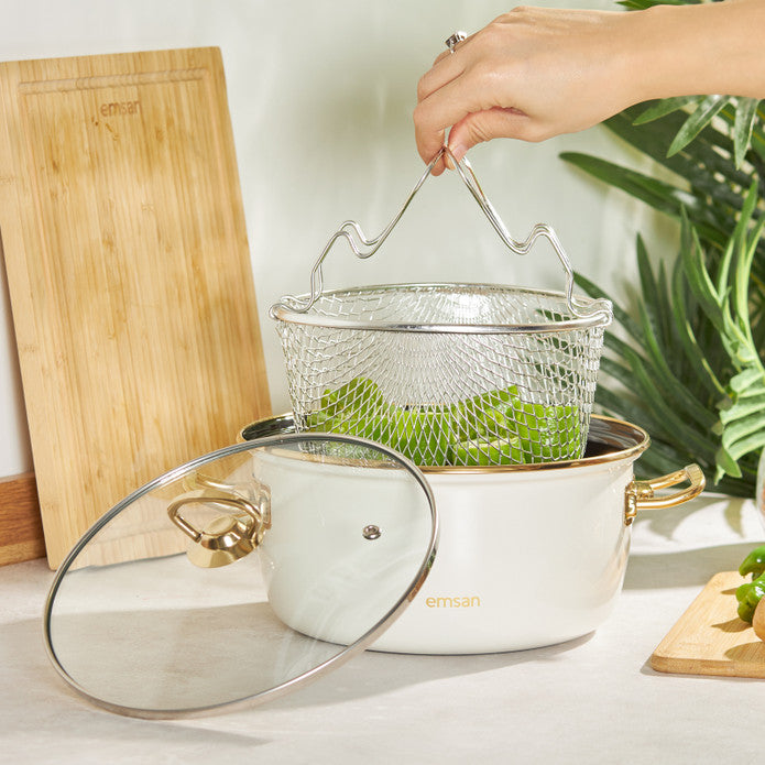 Emsan Nostalji Enamel Cream Frying Pot
