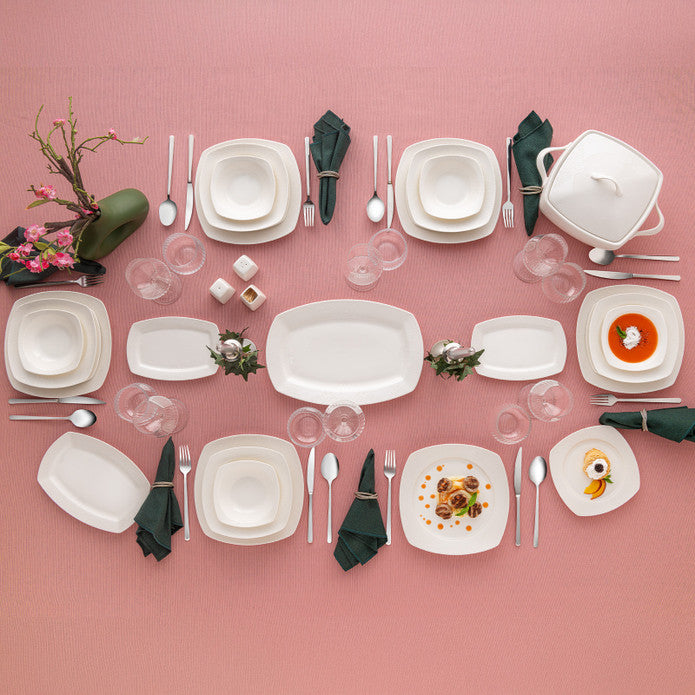 Emsan Bone New Begonia 12 Person Dinner Set 60 Pieces Half Square