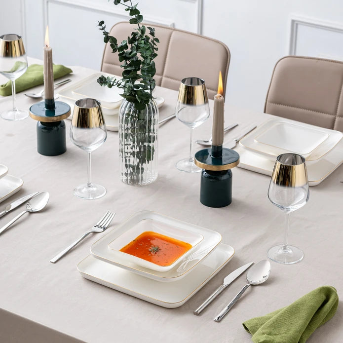 Istanbul Porselen Nadide 18 Piece 6 Person Square Dinner Set Gold