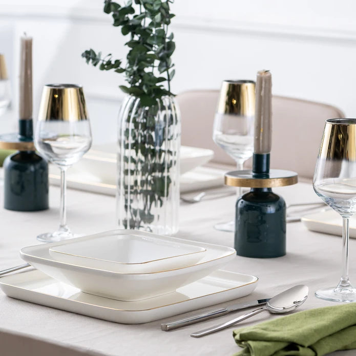 Istanbul Porselen Nadide 18 Piece 6 Person Square Dinner Set Gold