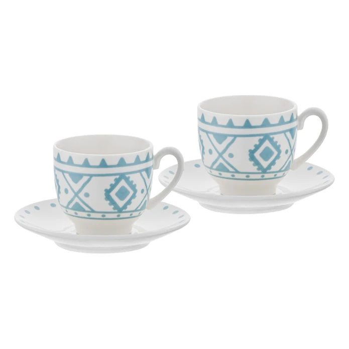 Emsan Ethnic Azur New Bone 2-Person Coffee Cup Set 90 ml Blue