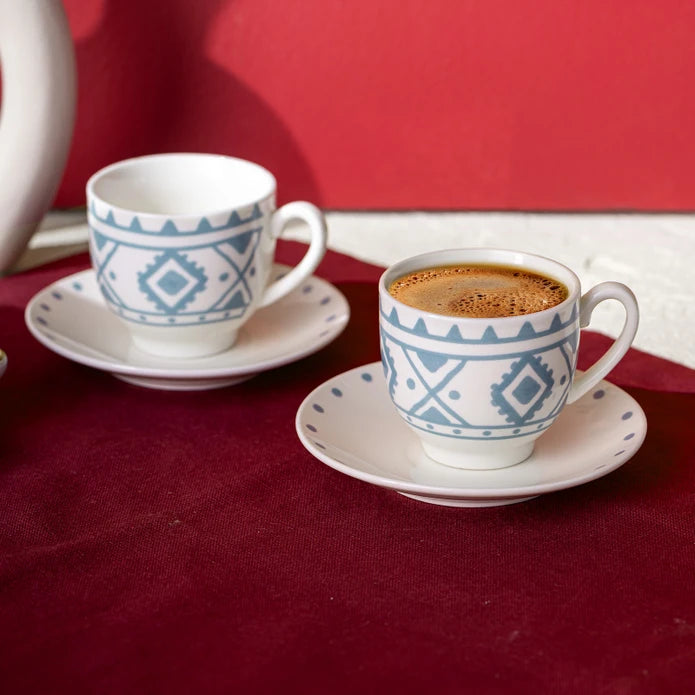 Emsan Ethnic Azur New Bone 2-Person Coffee Cup Set 90 ml Blue