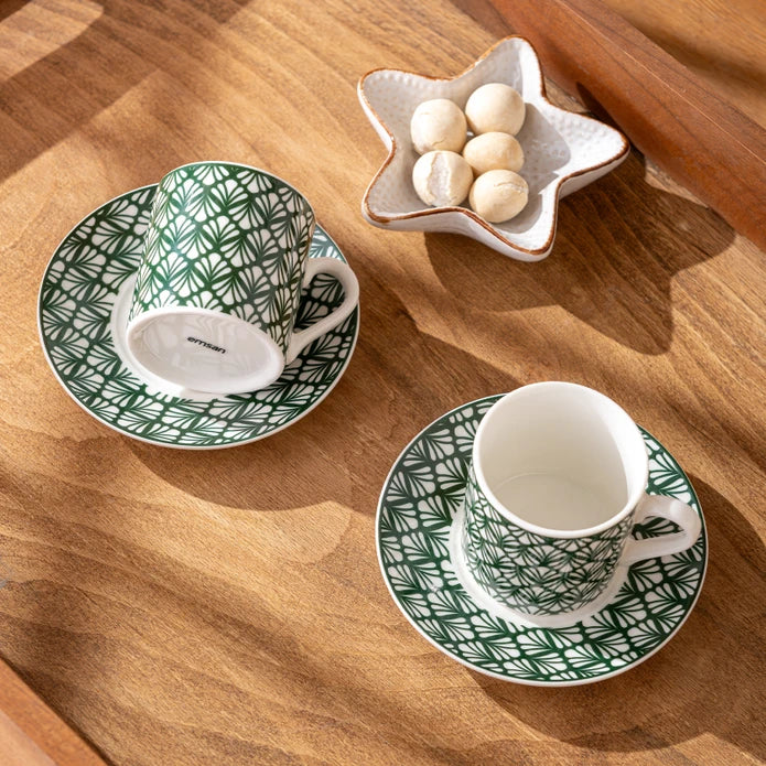 Emsan Overland New Bone 2-Person Coffee Cup Set 90 ml Green