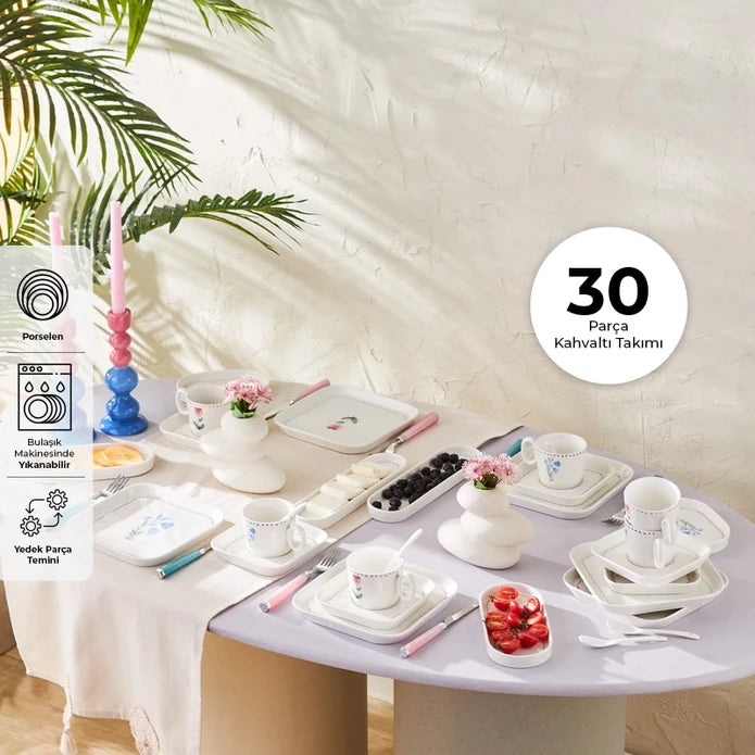 Emsan Viola 30-Piece Porcelain Breakfast Set for 6 People