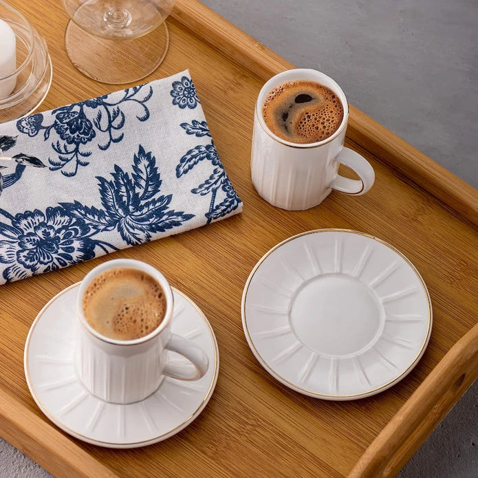Emsan Double Line Pattern Double Coffee Cup 150 cc Gold